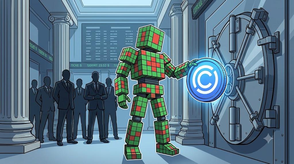 Circle robot installs USDC token validator in institutional banking vault.
