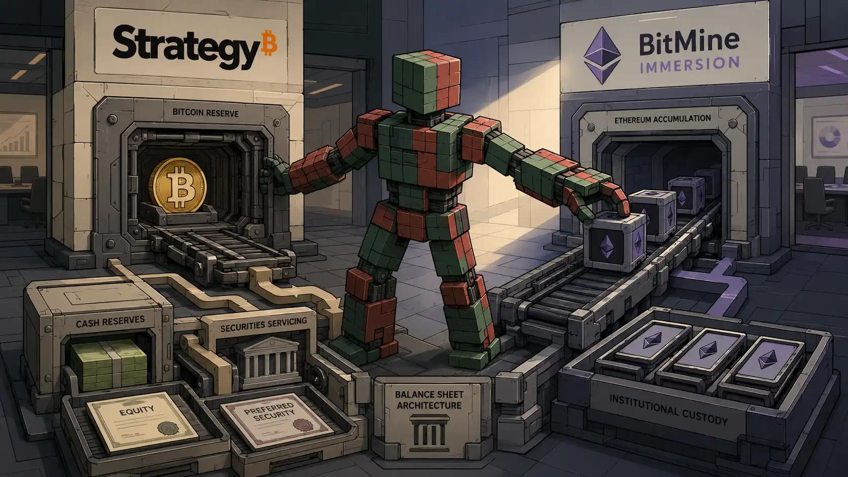 Crypto treasury strategies diverge between Strategy restraint and BitMine accumulation.