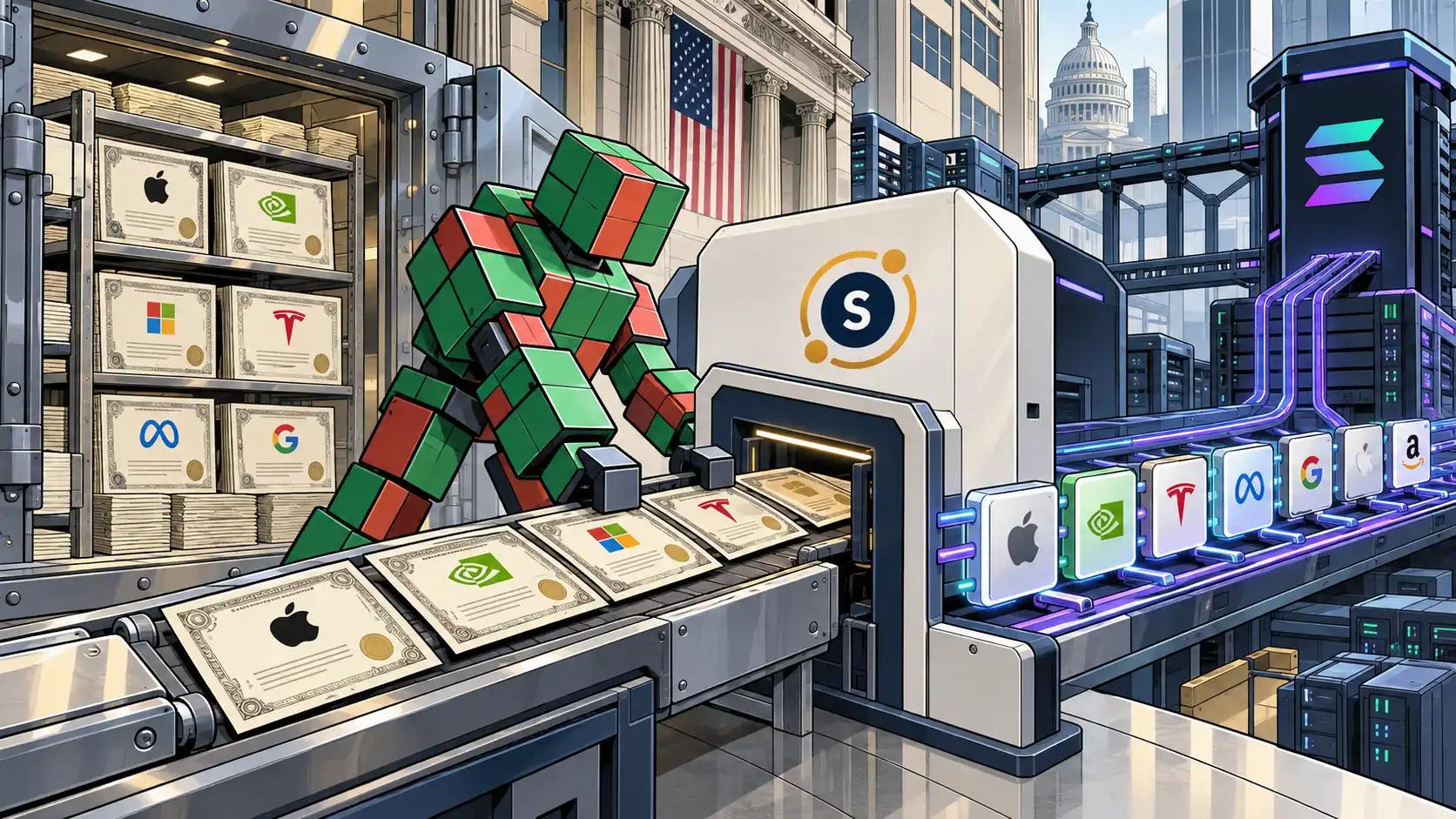 Securitize robot converts traditional shares into regulated tokenized stocks onchain