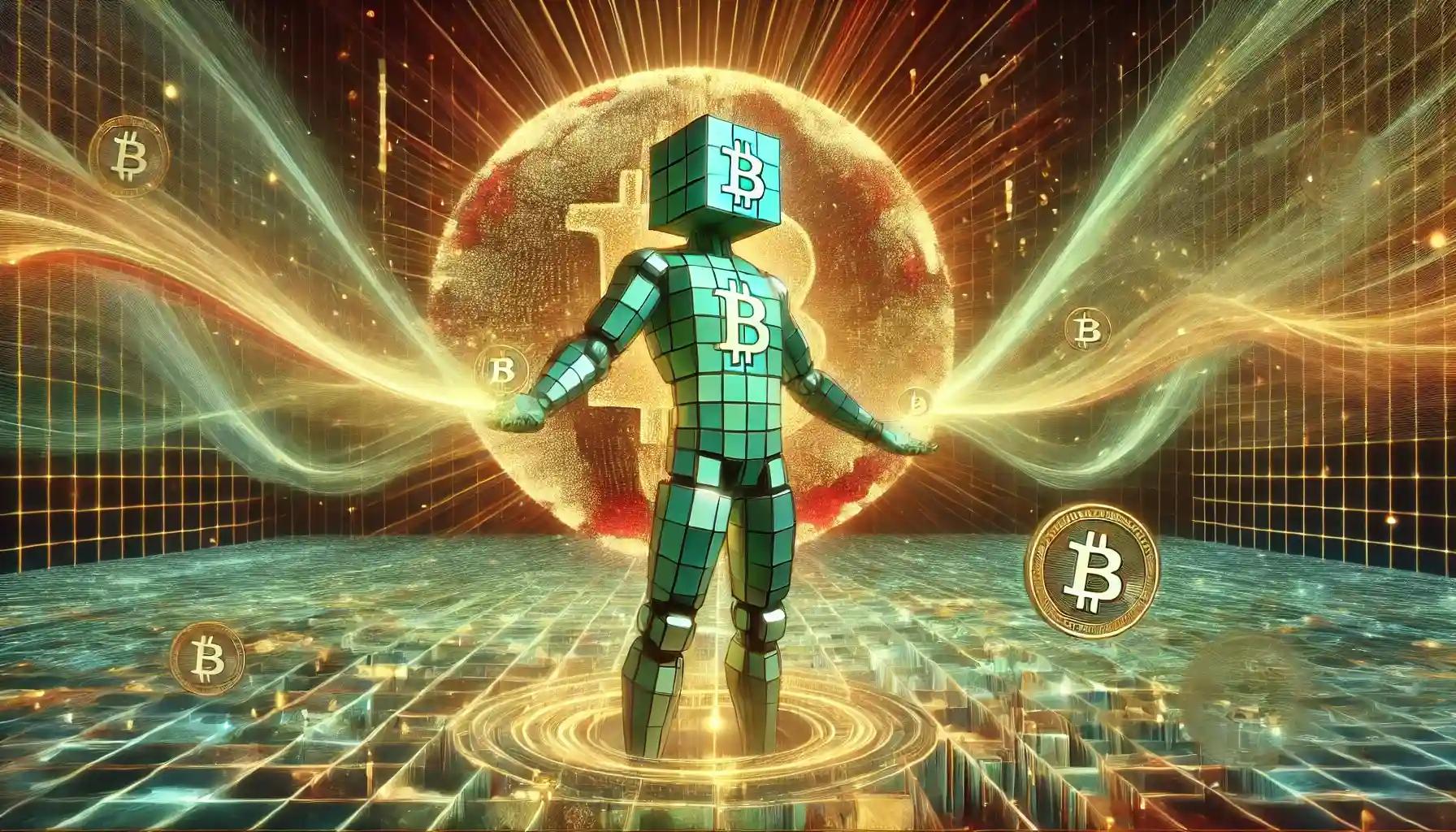 AI-powered robot controls Bitcoin energy streams in a futuristic grid