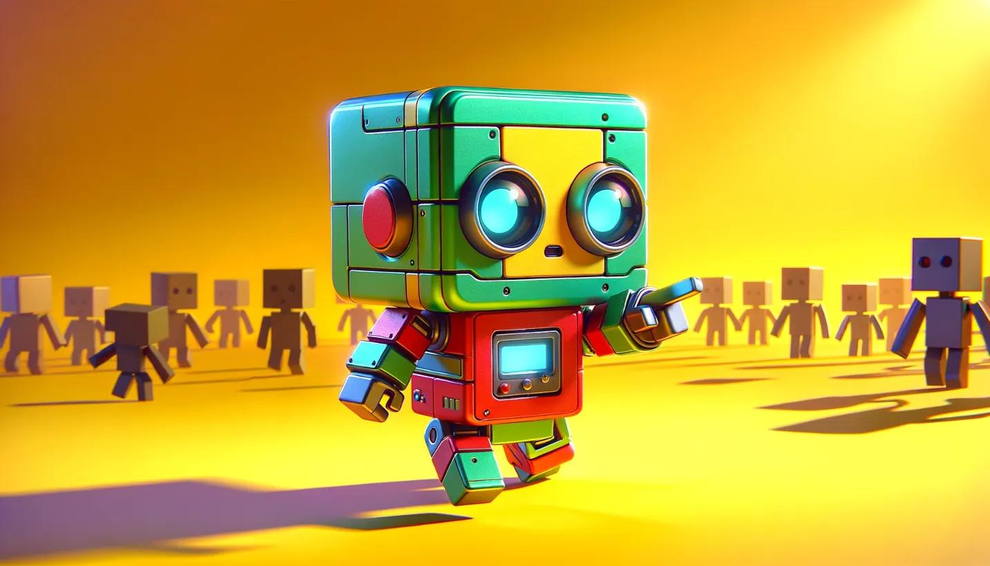 A chibi robot confronts shadowy figures, guarding against Cash App and Bitcoin scams