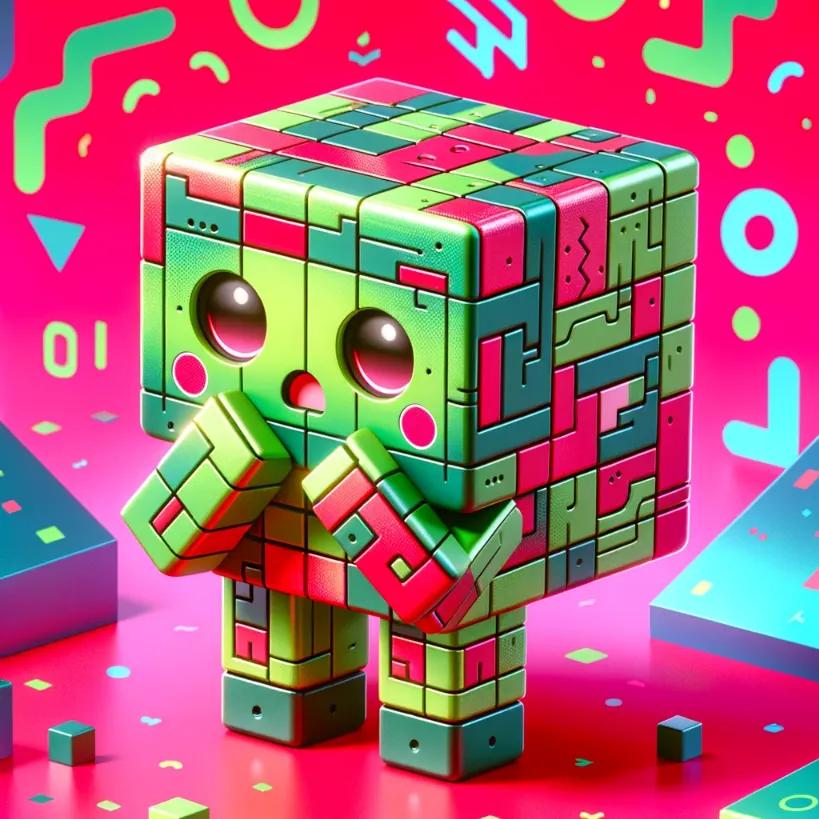 A robot with a mosaic design represents anxiety amid cryptocurrency challenges