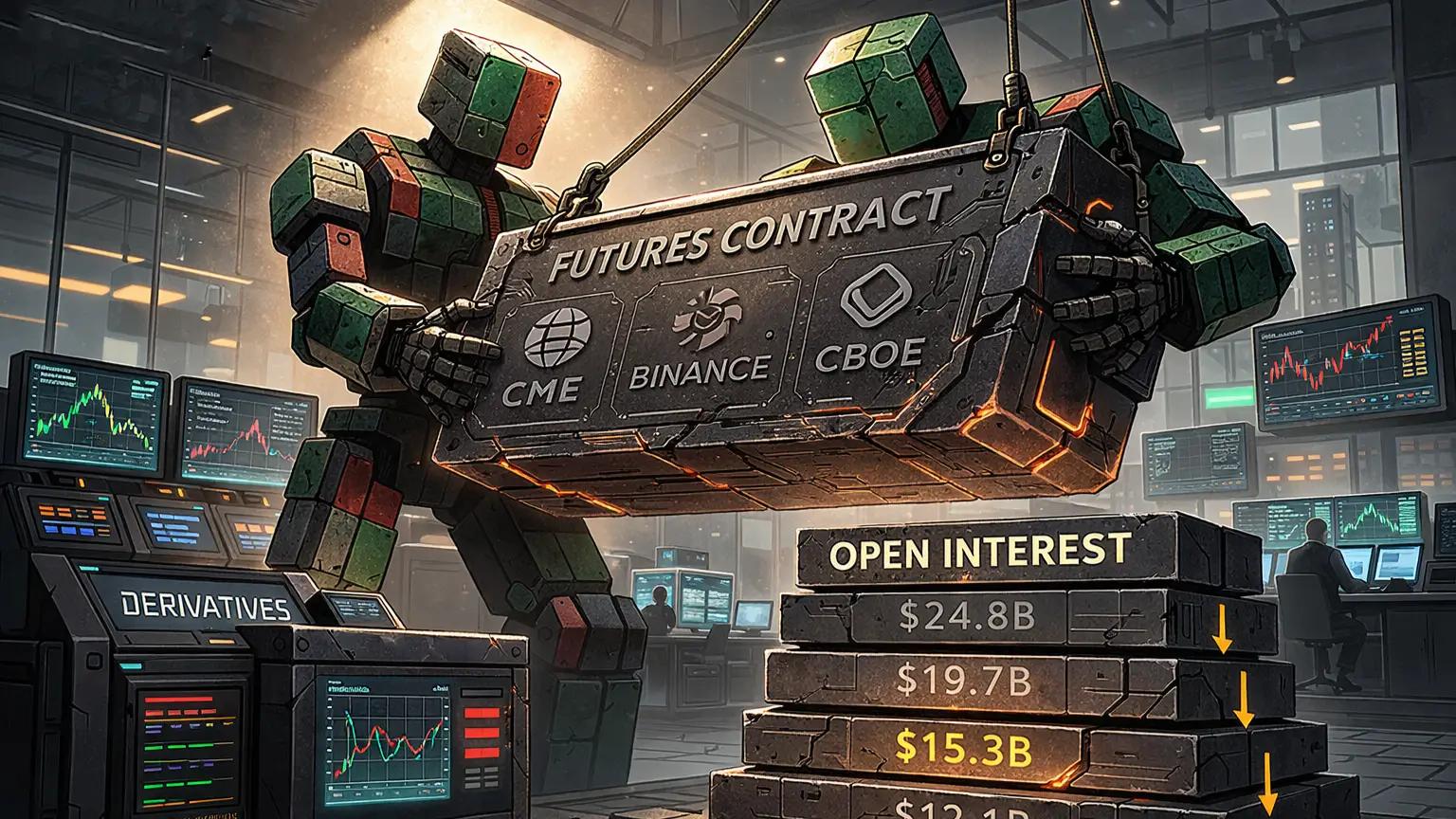 Bitcoin futures open interest drops during crypto volatility.