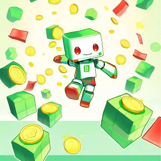 Chibi robot holding Bitcoin ETF