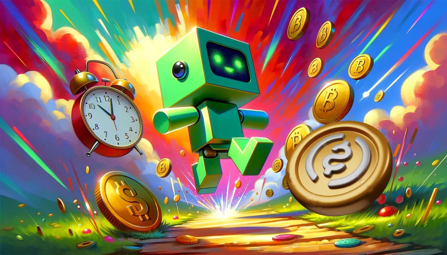 Chibi robot in field of coins representing usdc lending rates