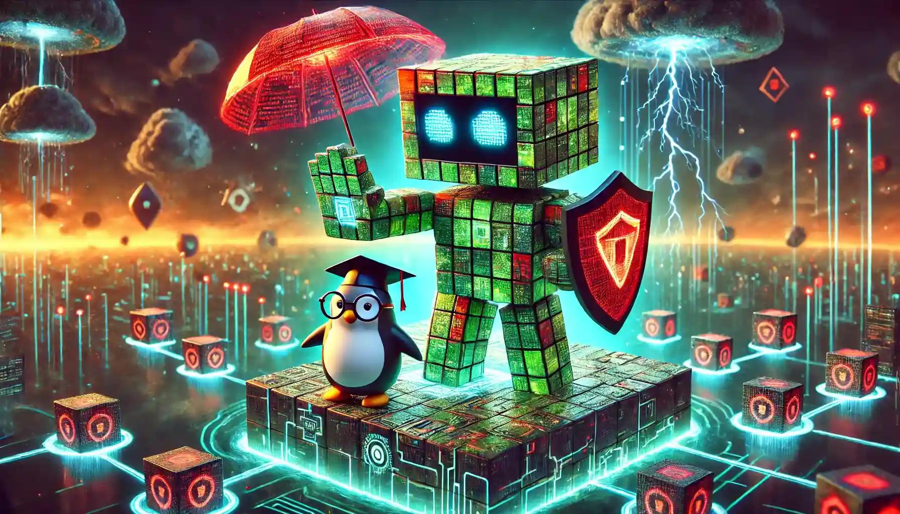 Cubic robot defends secure networks against hacker storm vortex