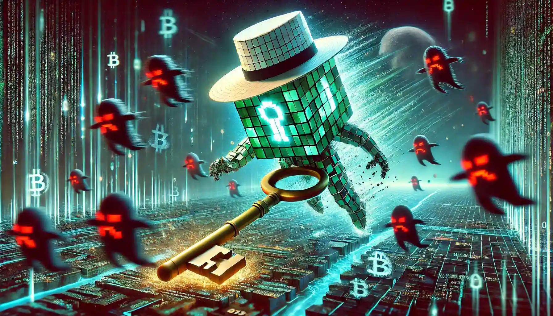 Cubic robot on white hat defends against malicious code