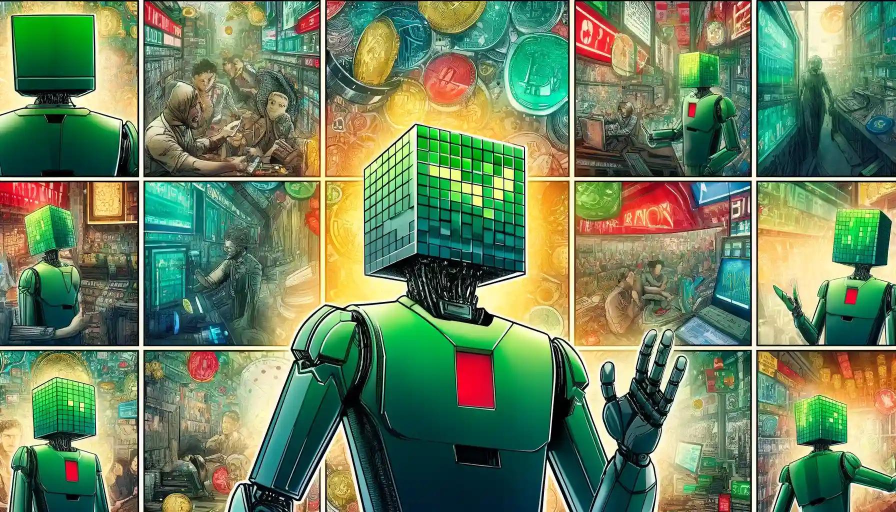 Cubic robot trading cryptocurrencies in digital marketplace