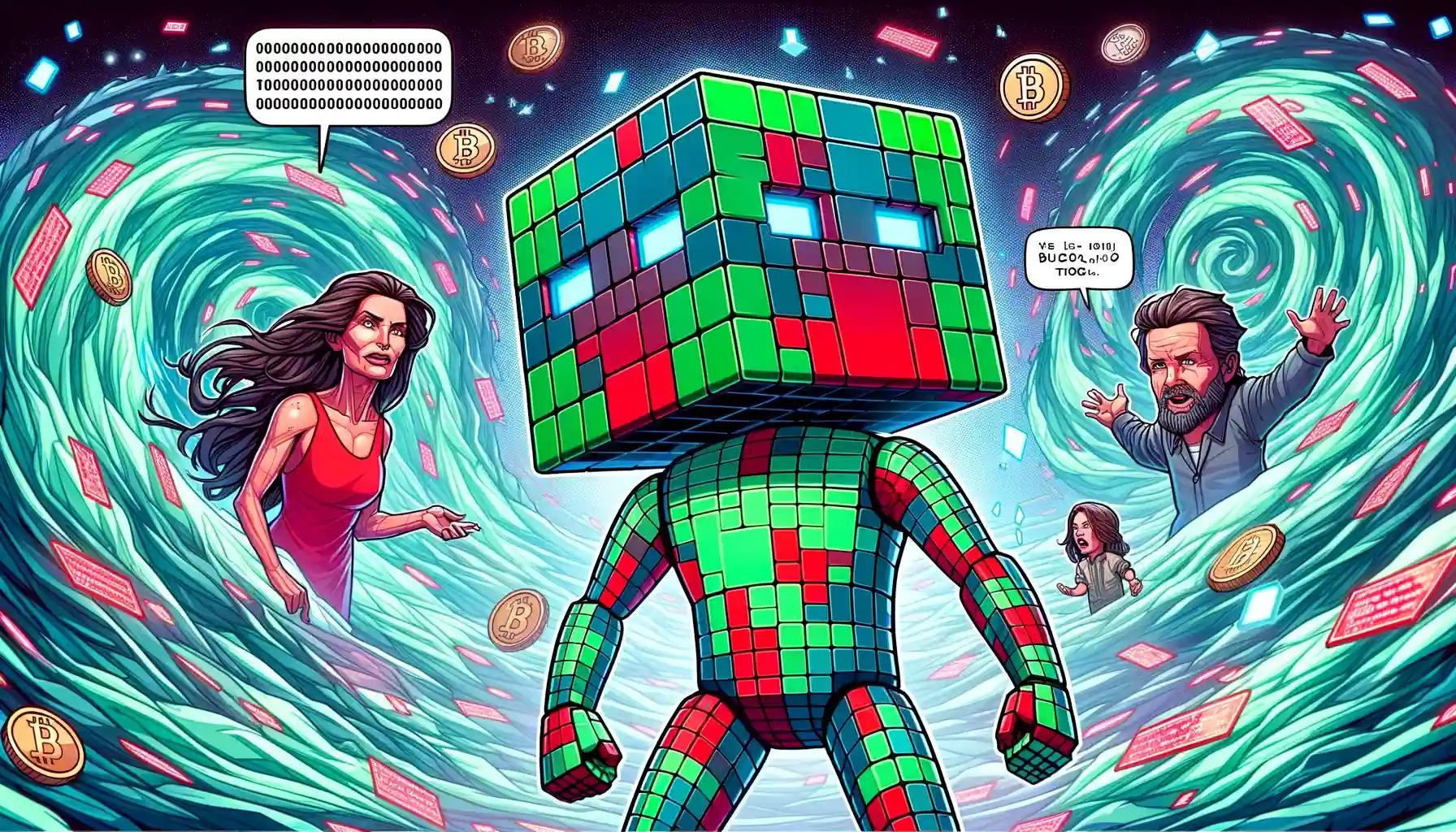 mosaic robot, crypto swirls, celebrity JENNER token debates