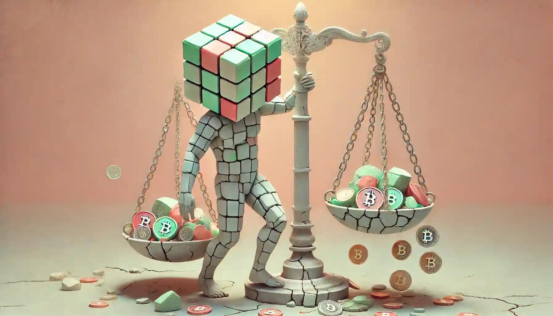 Faceless robot balances justice scale symbolizing fraud sentencing risks