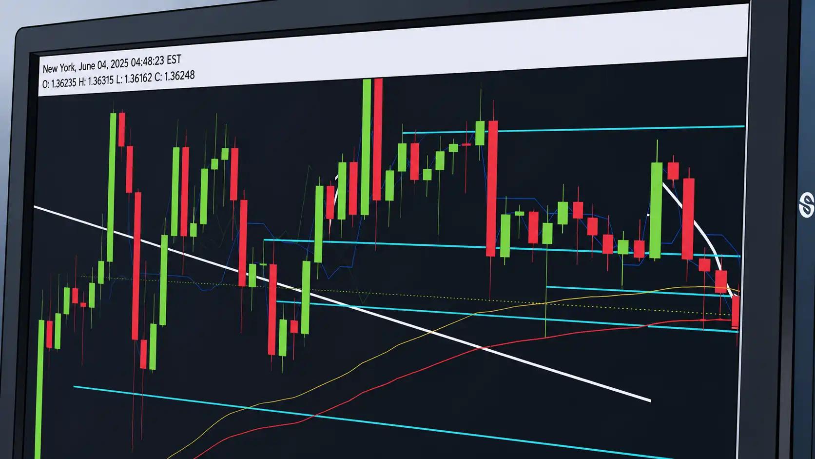 Financial trading chart in dark theme