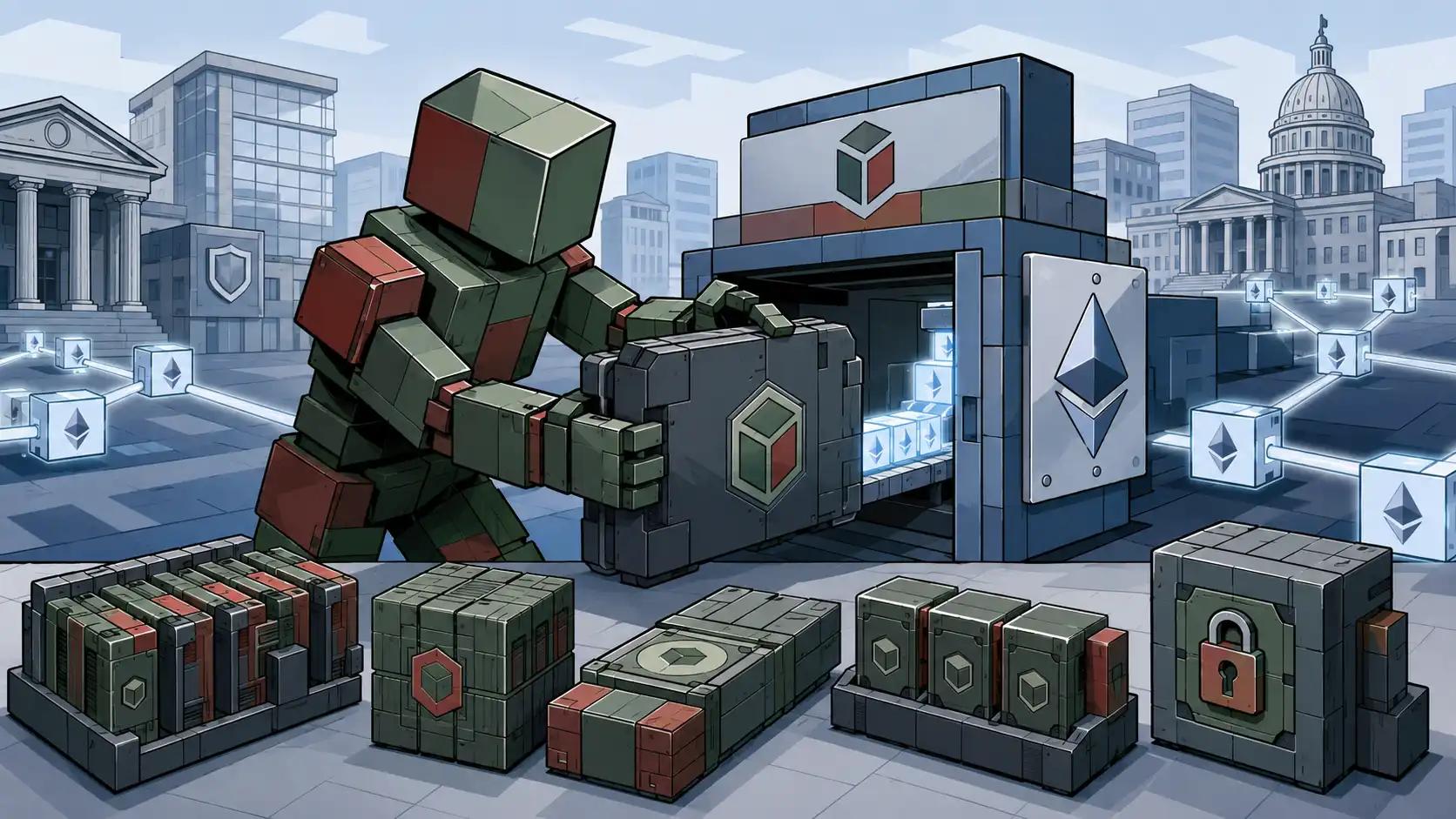 Futuristic blockchain security system scene