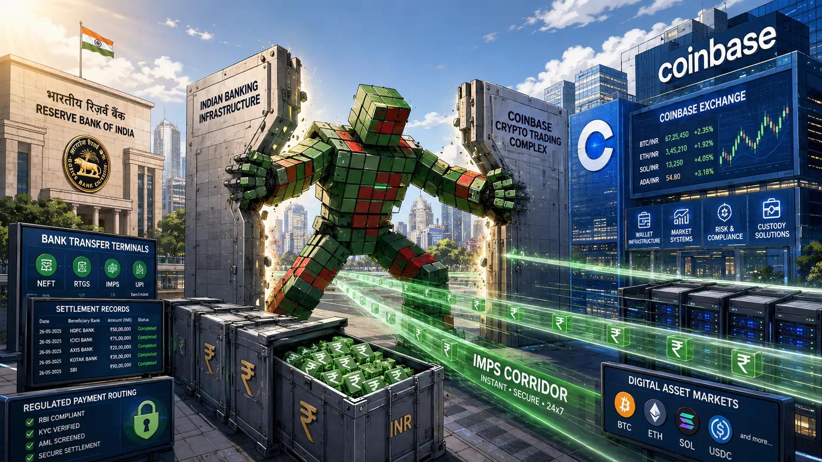 Futuristic gateway connecting banking and crypto