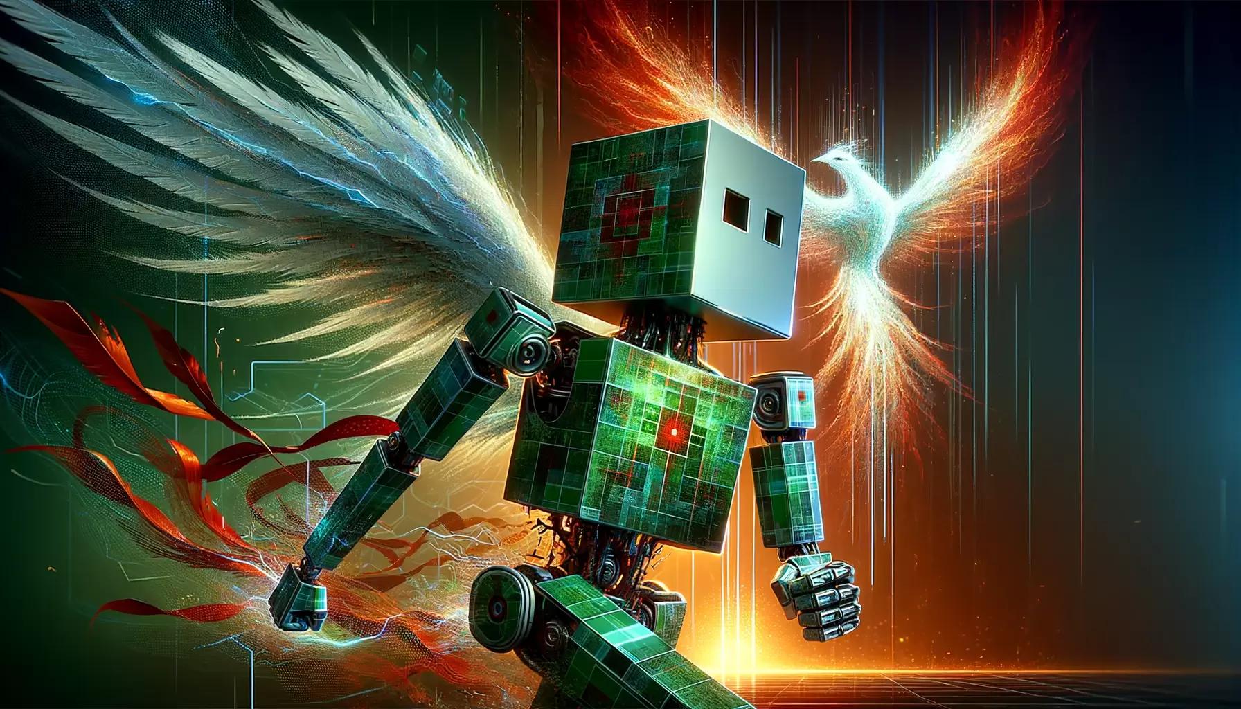 Futuristic robot personifying FTX's cutting-edge resurrection