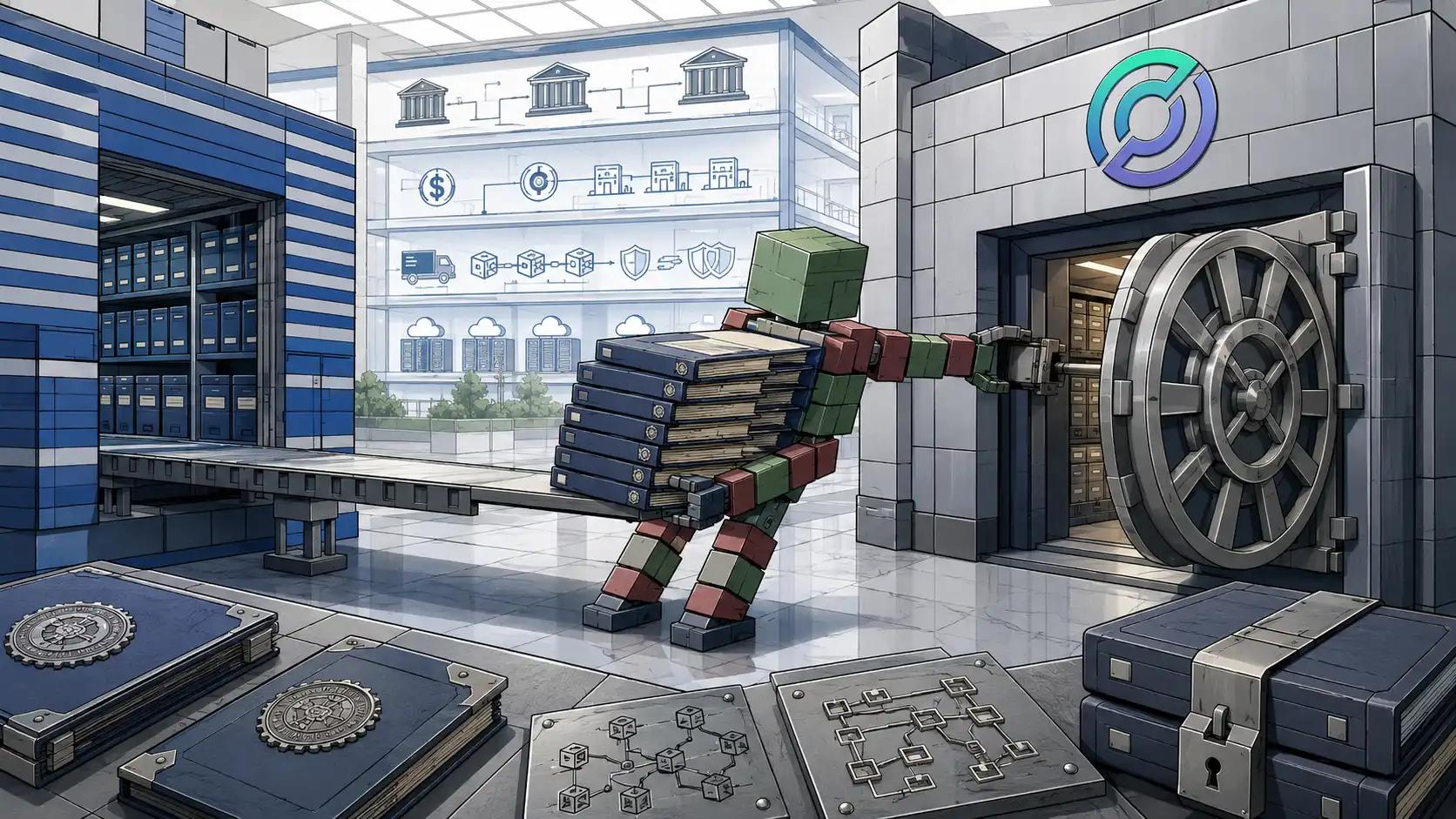 Futuristic vault transfer in progress