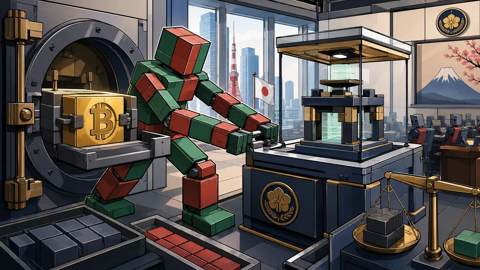 Futuristic vault with Bitcoin and robots