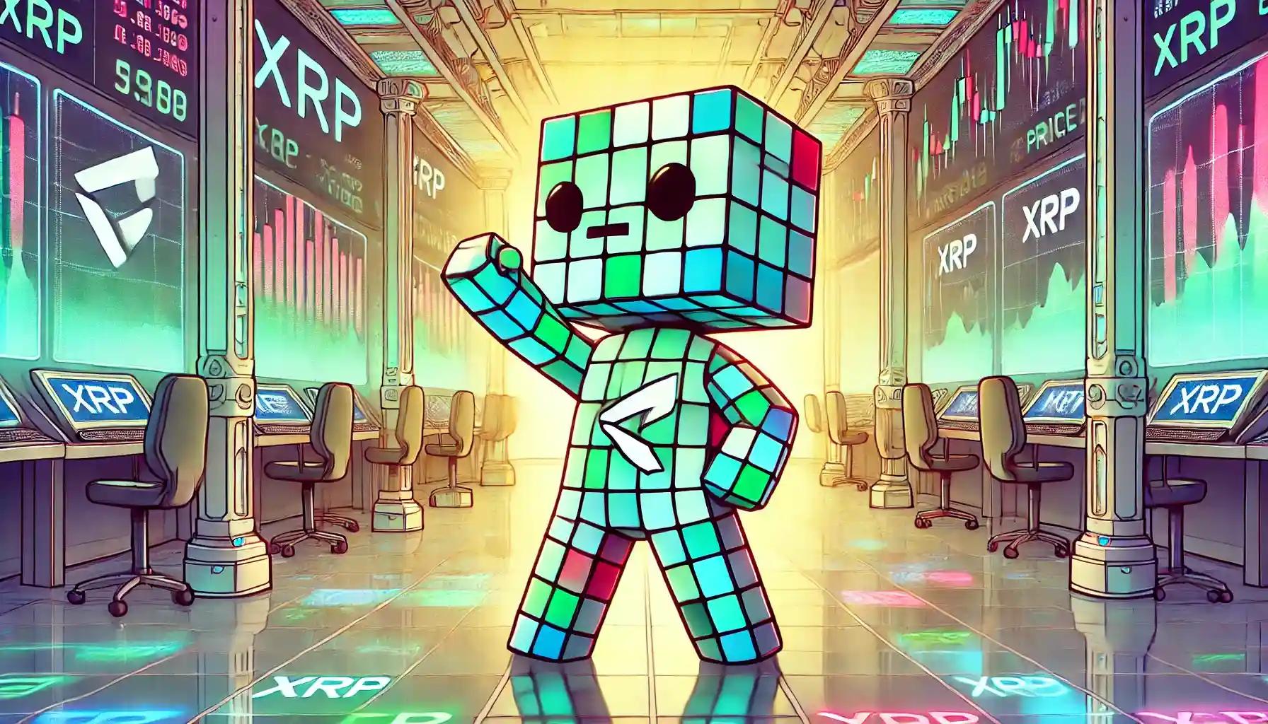 Humanoid robot celebrates XRP’s surge on a trading floor