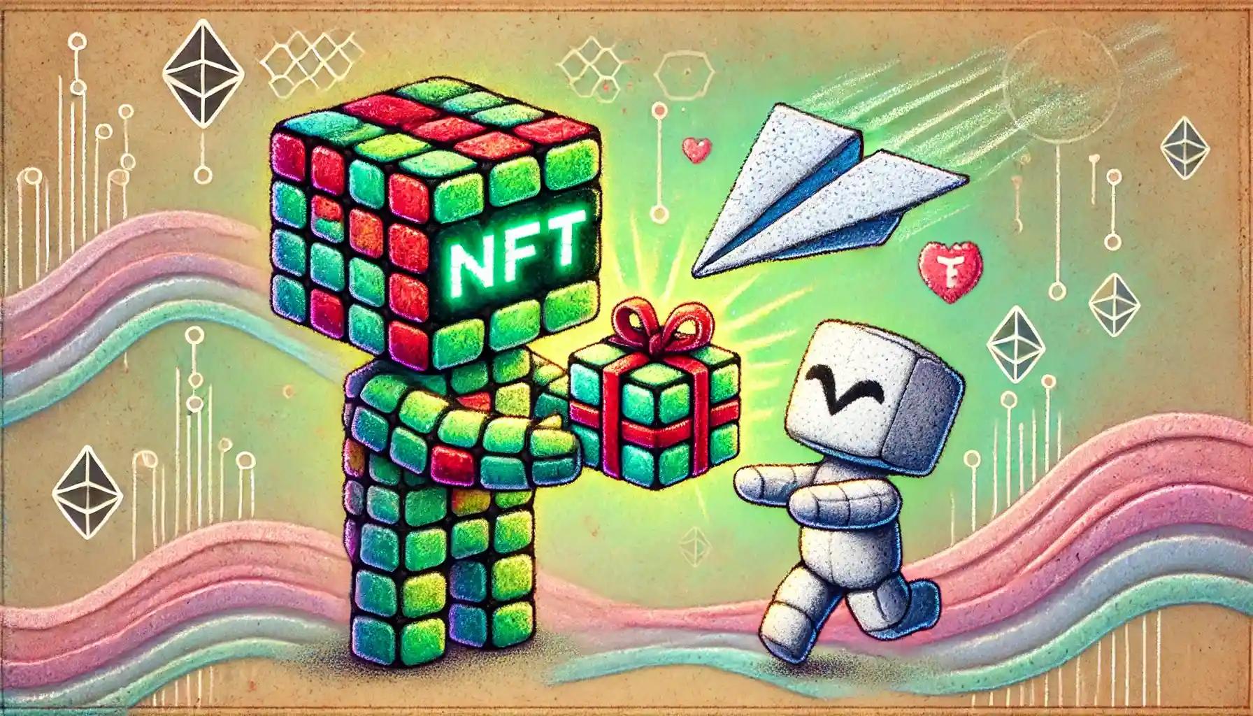 Humanoid robot trades NFT gift with a soaring plane