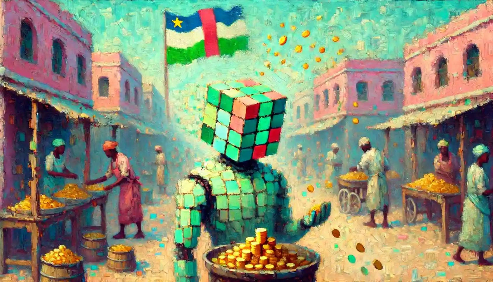 Impressionist robot in chaotic market as coins vanish