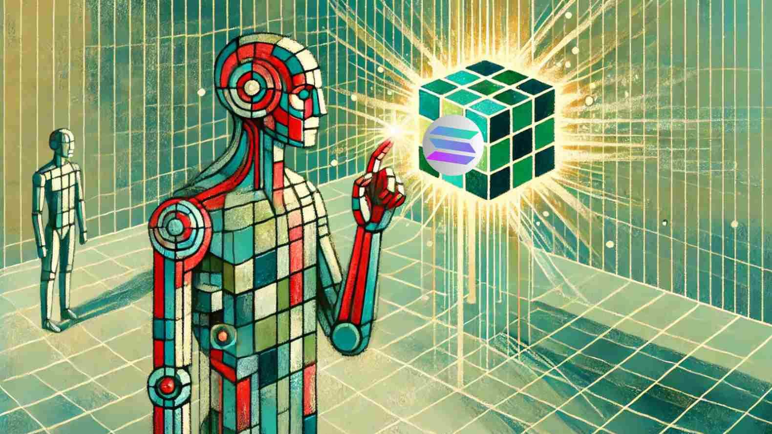 Interacting robot displays Solana innovation through minimalistic digital visuals