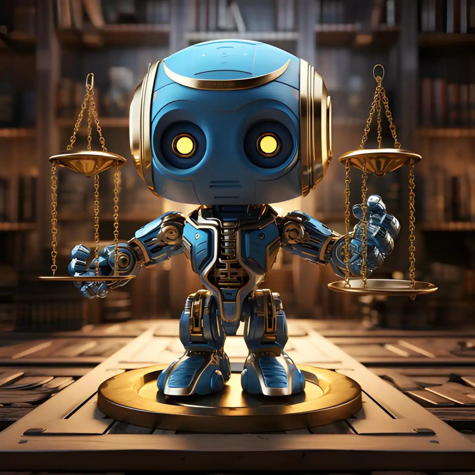 Judge robot holding XRP coin and gavel, showcasing Ripple's legal and tech strides
