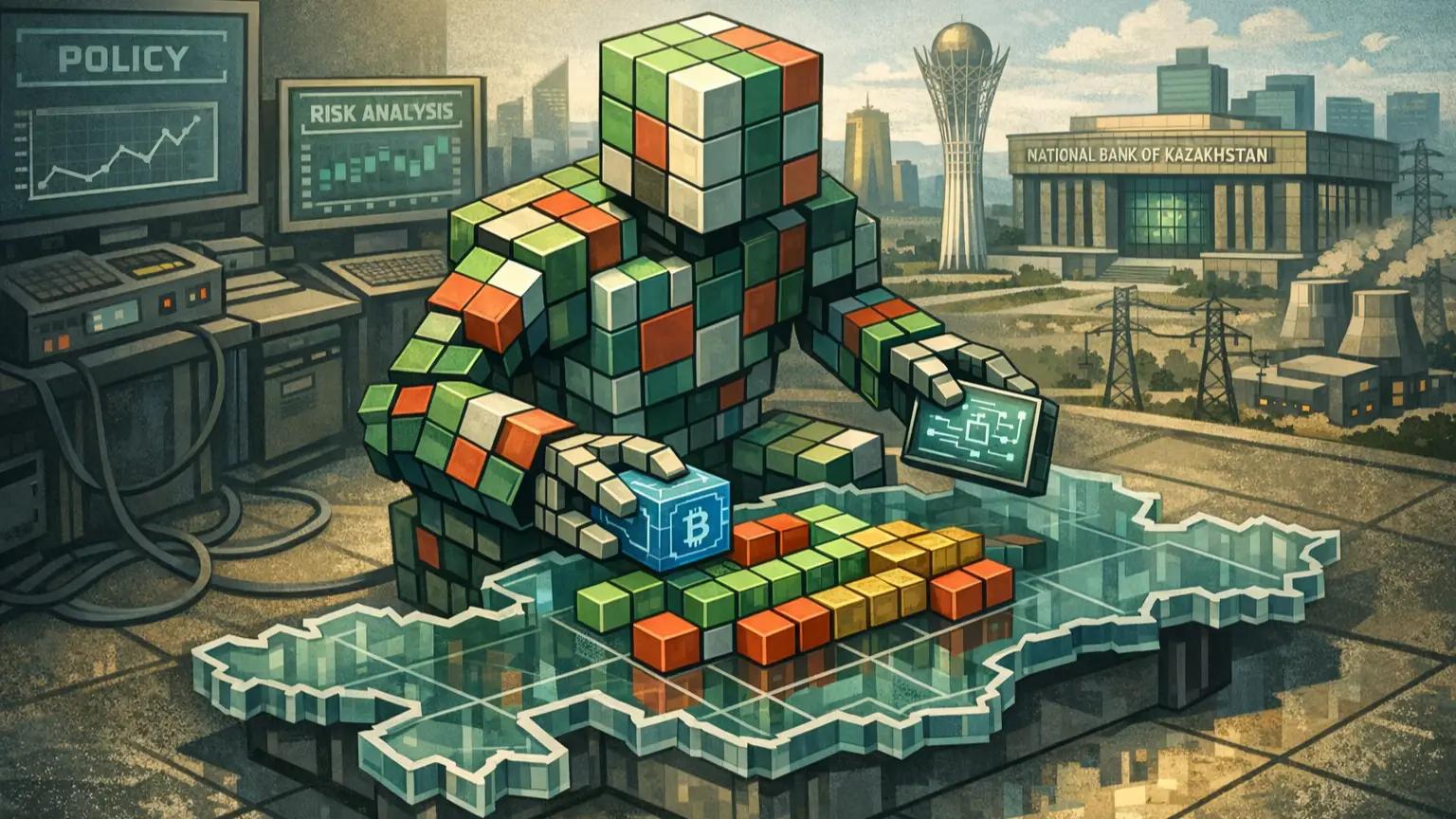 Kazakhstan central bank crypto diversification robot balancing sovereign digital assets.