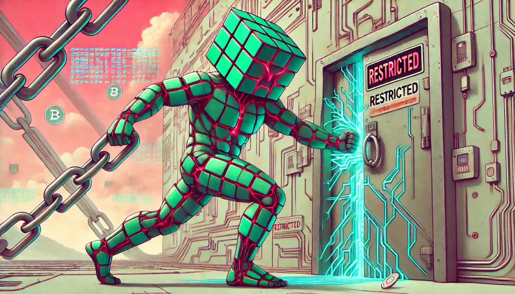 Retro robot struggles to open locked door blocking transactions