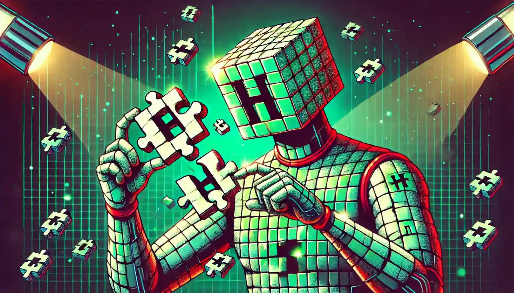 Robot assembling HBAR puzzle on luminous grid