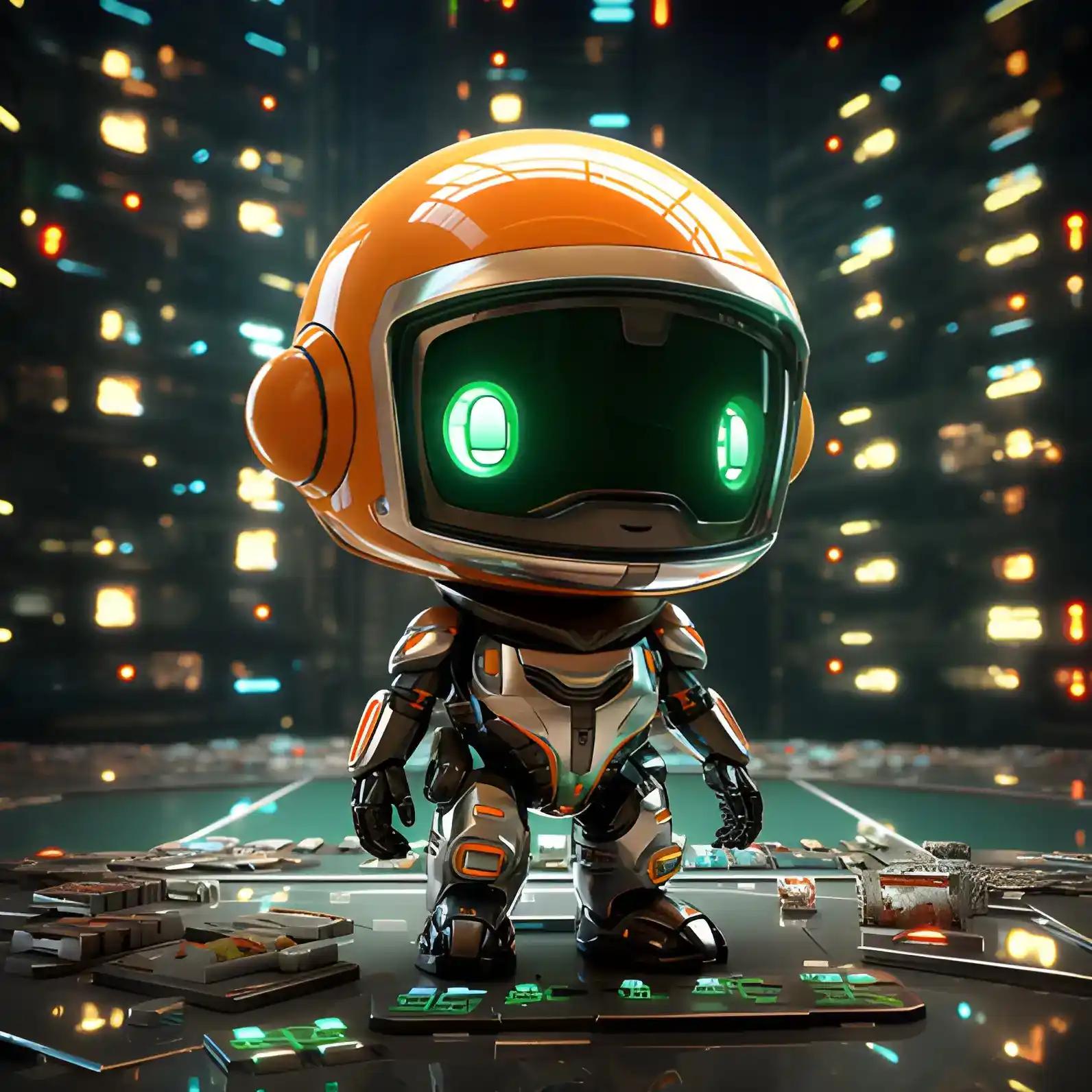 Robot at futuristic desk juggling AVAX and Stars Arena tokens