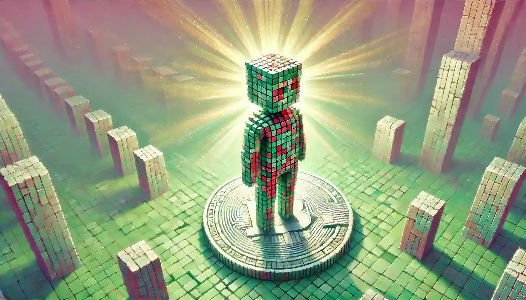 Robot atop Solana coin with glowing pastel lights