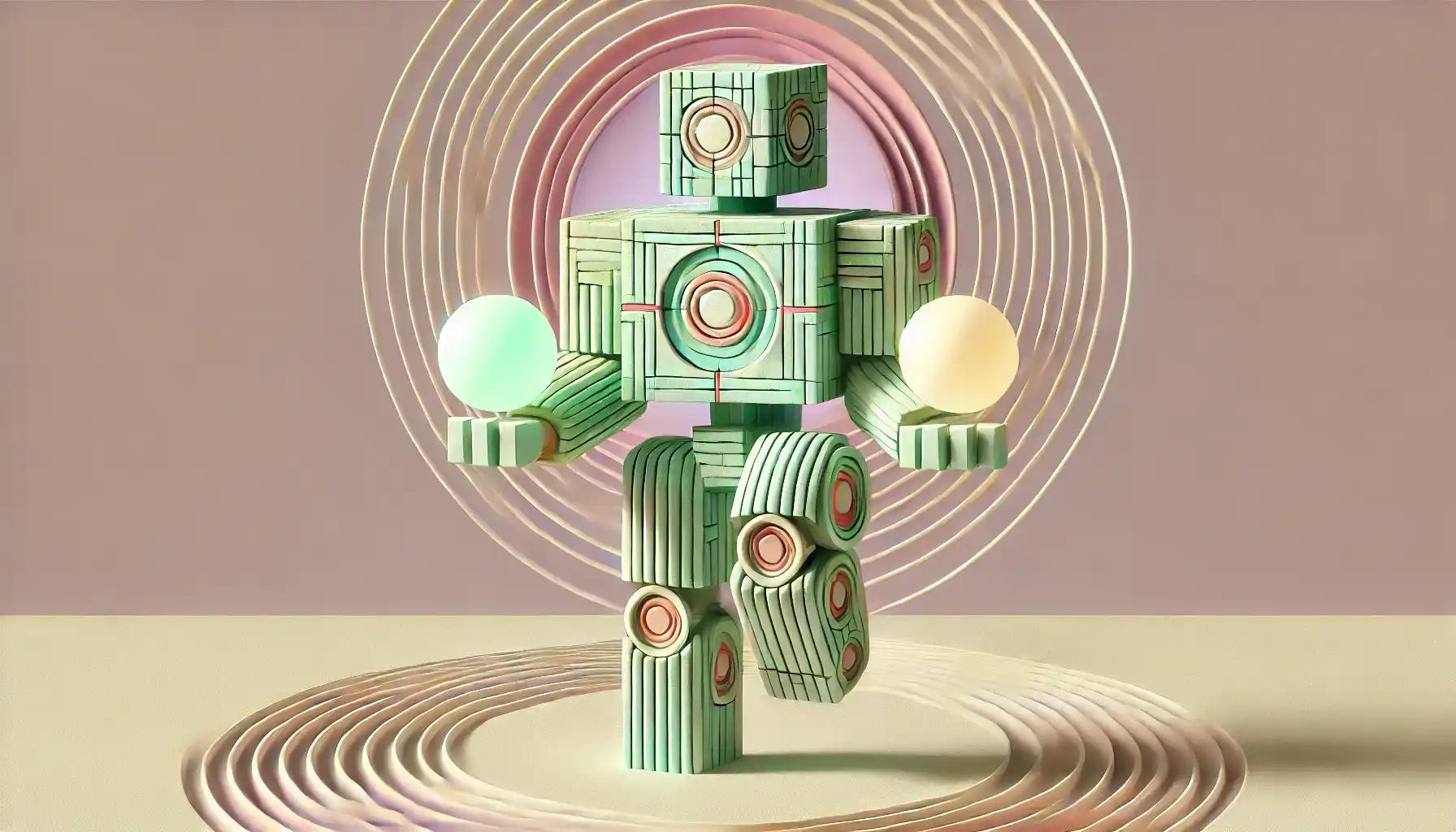 Robot balances glowing Solana orbs, symbolizing coin market cap strength