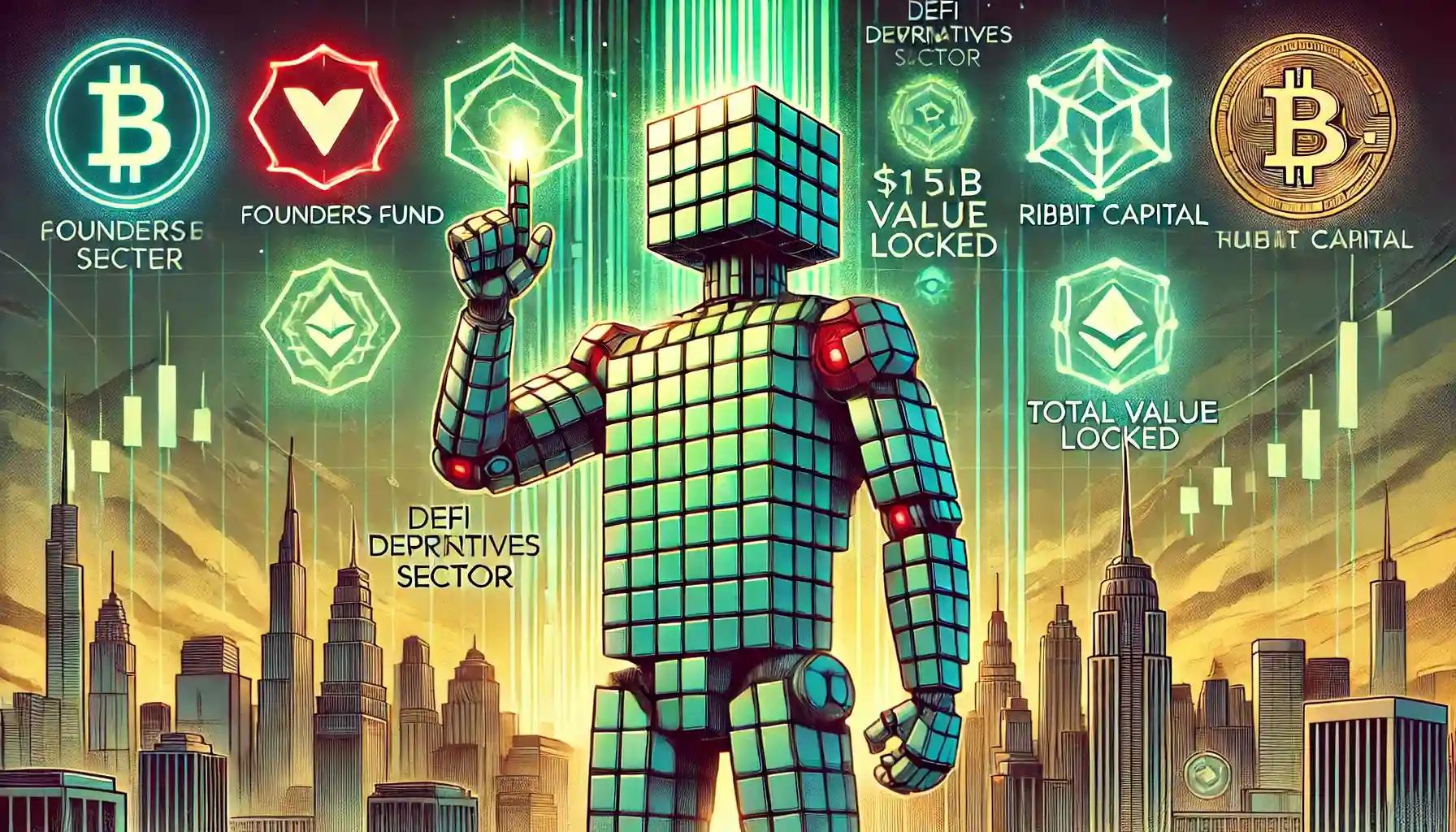 Robot displays $1.5B valuation beam above DeFi derivatives skyline