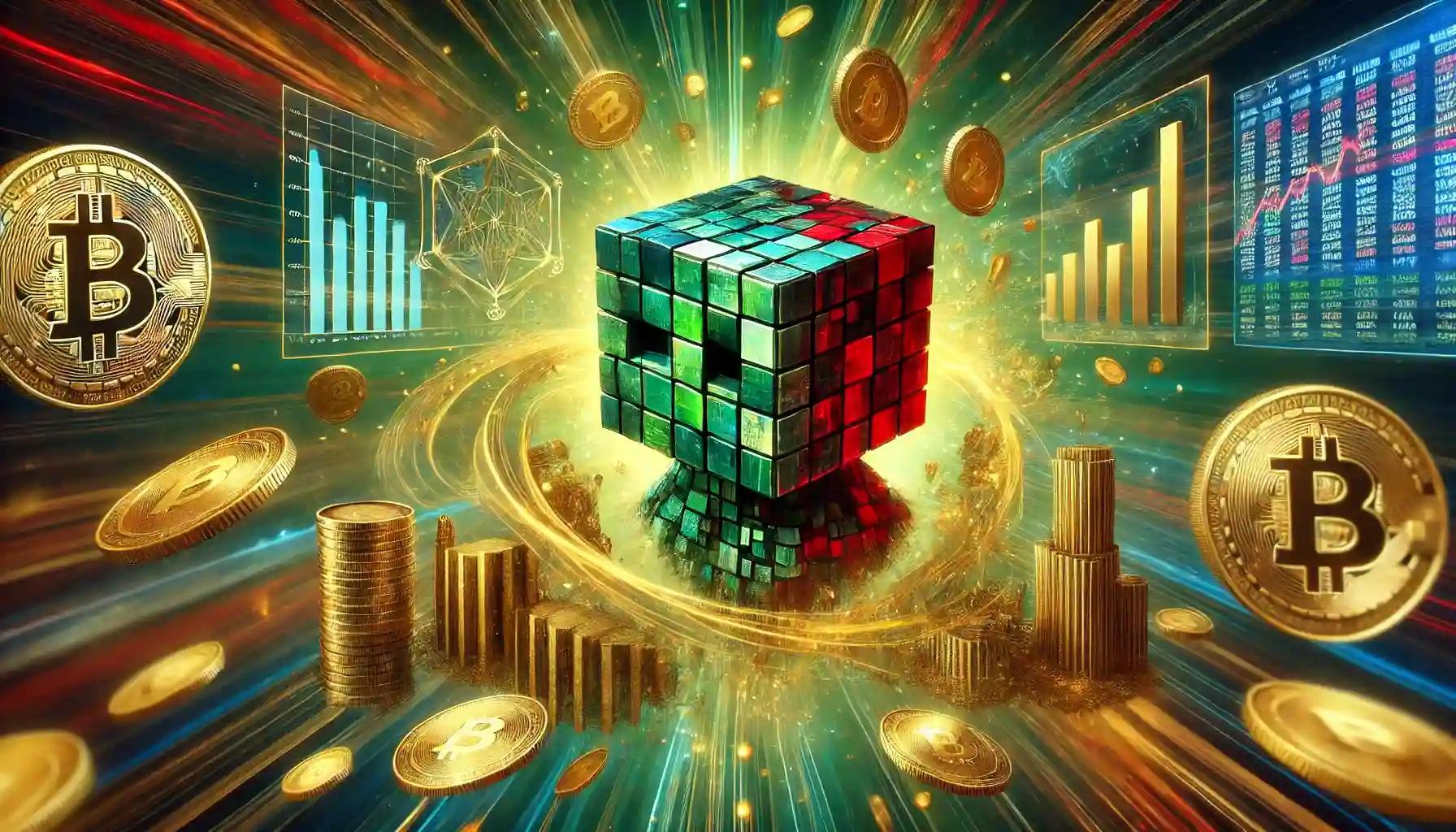 Robot explores tokenized asset vortex in futuristic city