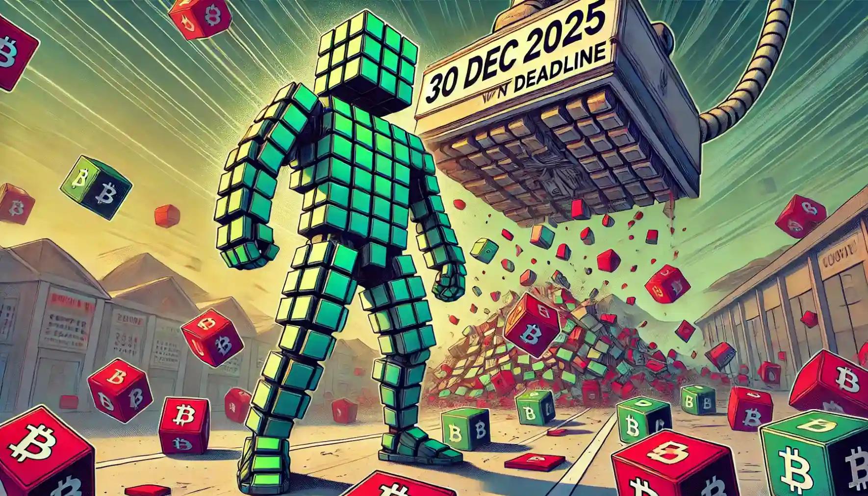 Robot facing a massive Italian regulatory deadline calendar stamp