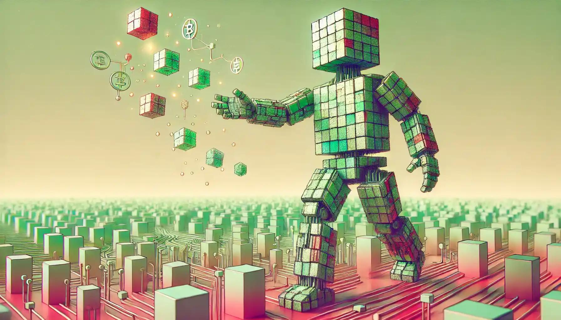 Robot gathers digital assets in pastel maze landscape, symbolizing recovery