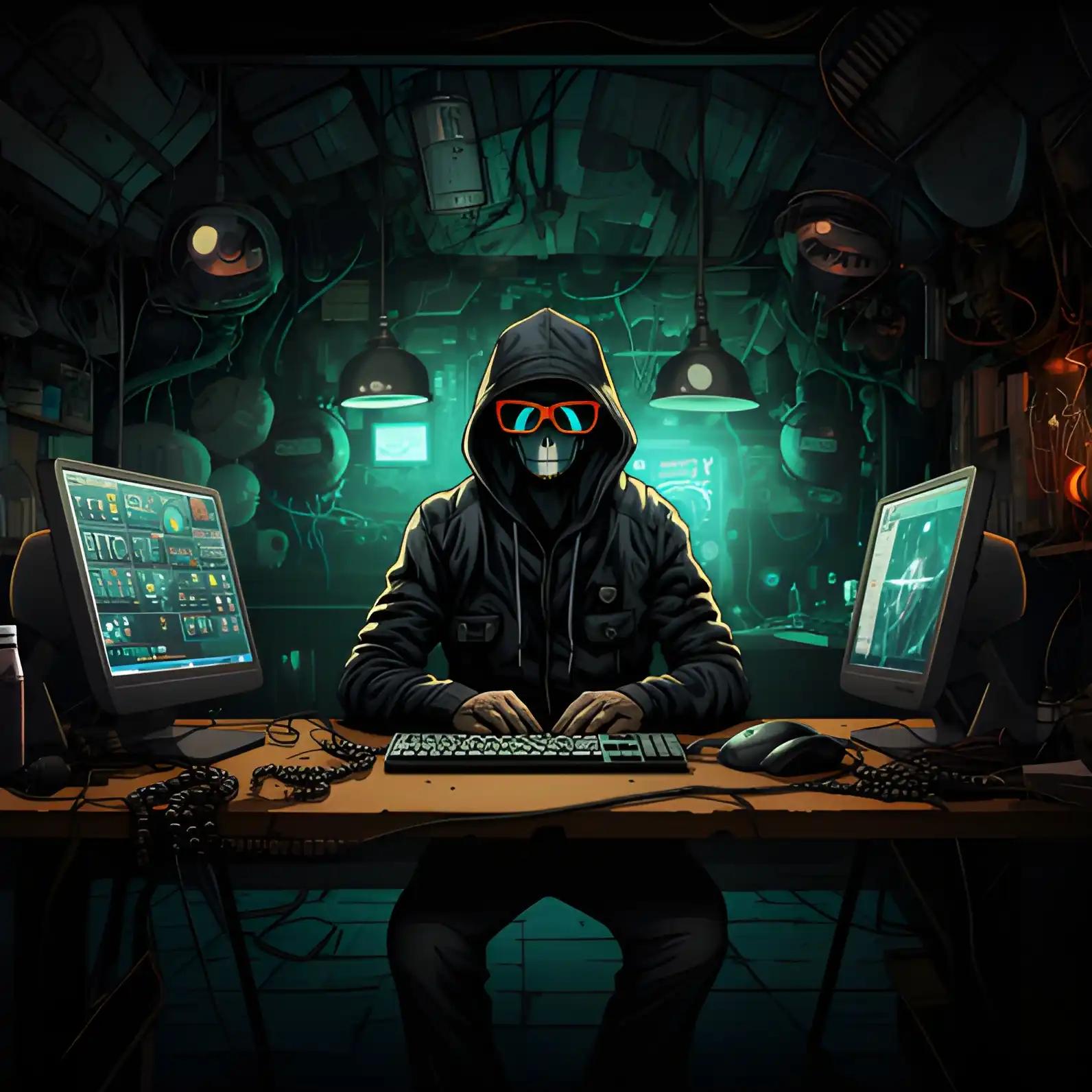 Robot hacker with floating Ether coins depicting HTX breach