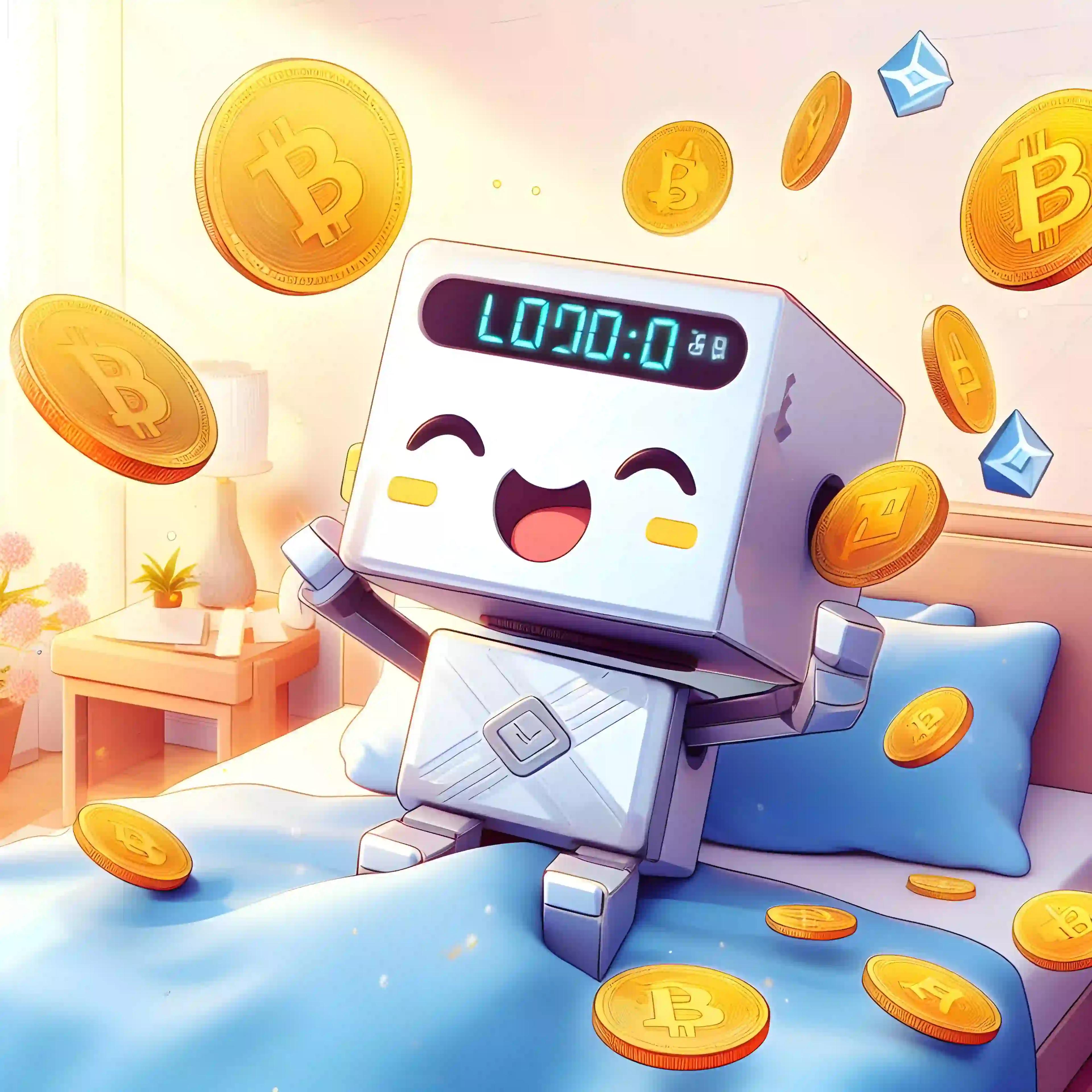 Robot happy on bed showing where to buy crypto under 18