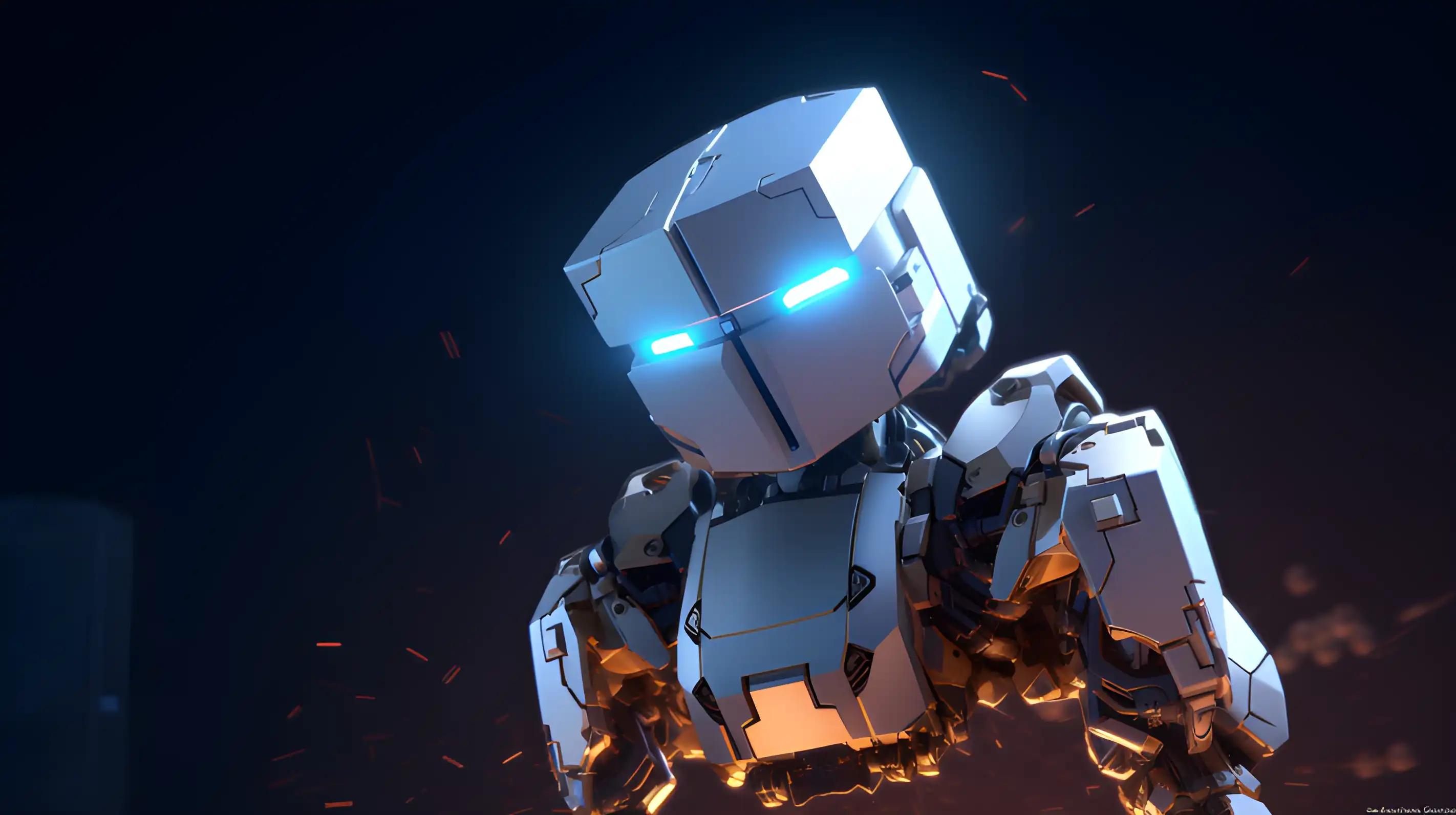 Robot in lively action blocking threats aimed at a crypto exchange, emphasizing crypto VPN