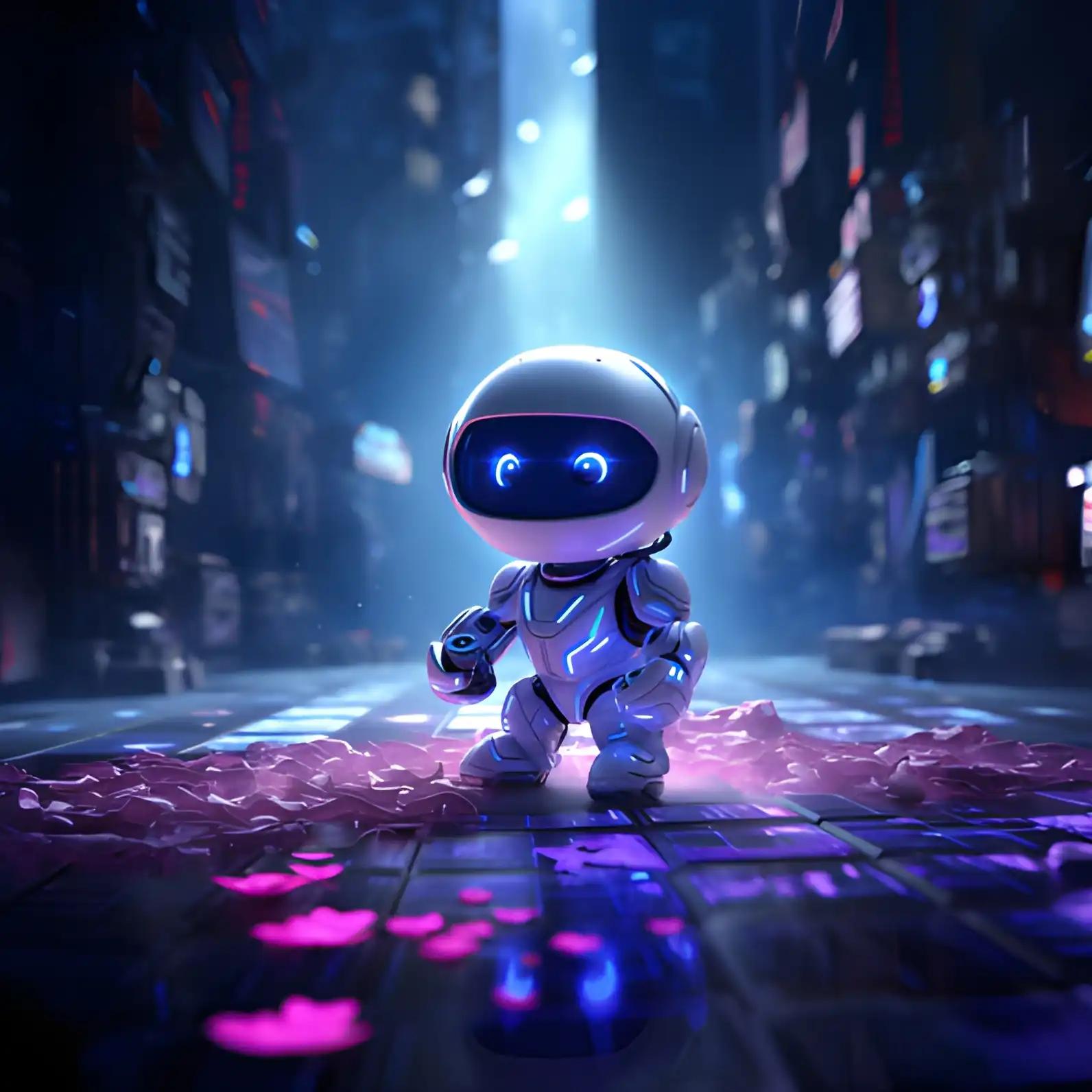 Robot interacting with a futuristic Ether coin