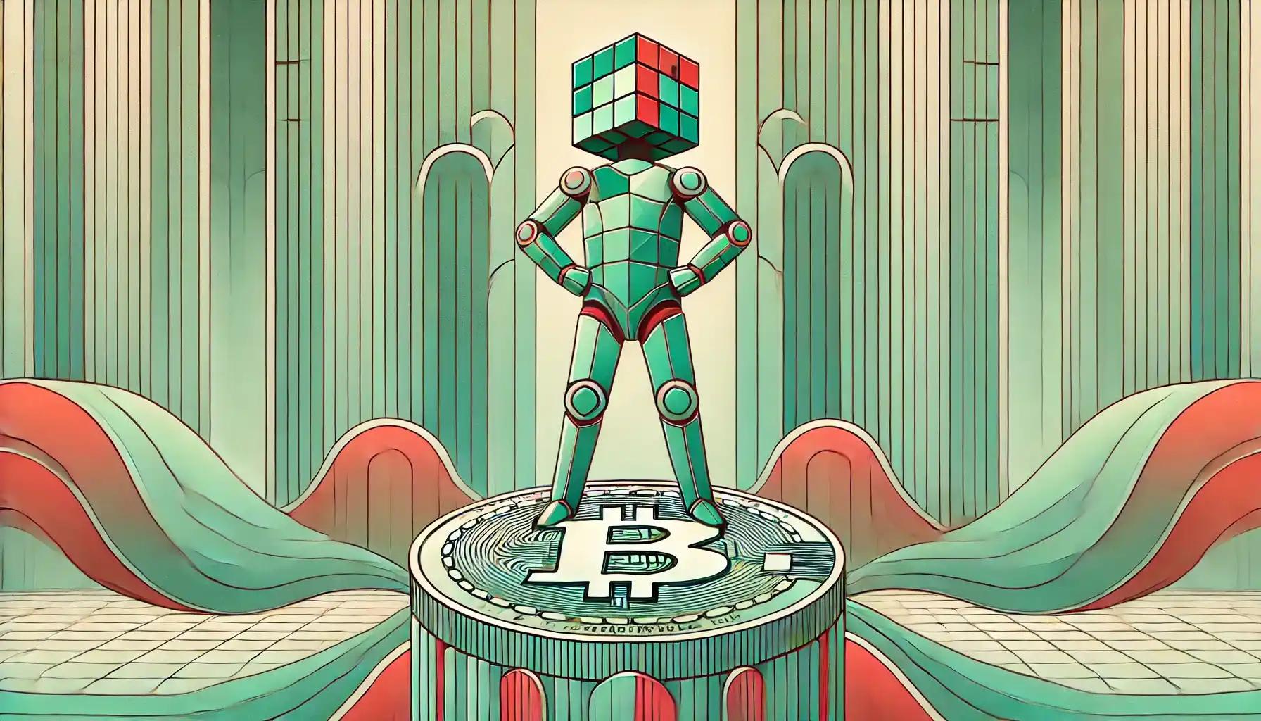 Robot on coin amid flowing waves, representing Maldives crypto hub