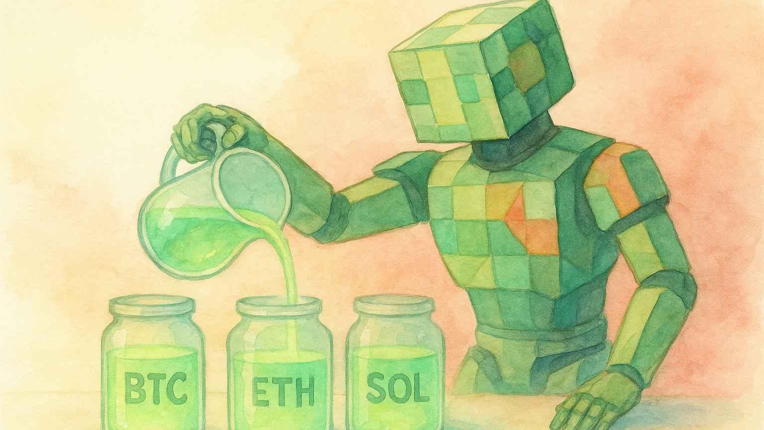 Robot pouring liquidity symbolizing stable growth in coin market cap