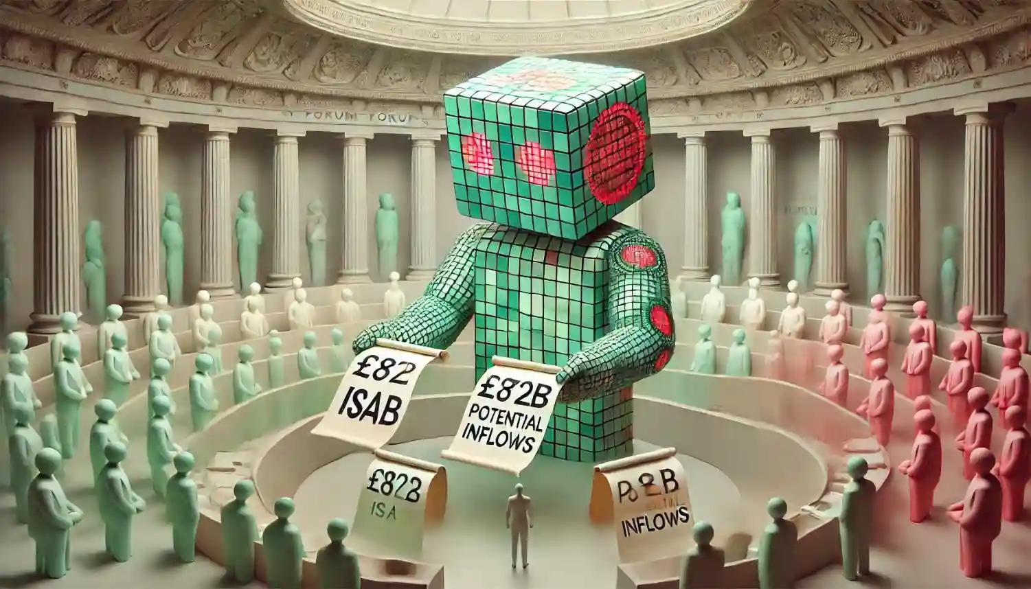 Robot presents crypto inflow data inside Bank of England pastel forum