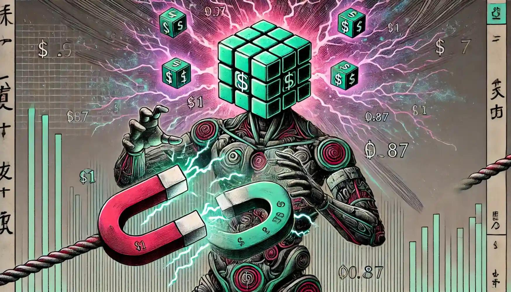 Robot pulls cubes labeled $1, $0.87