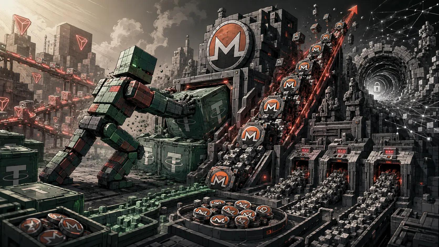 Robot pushes crates into Monero fortress