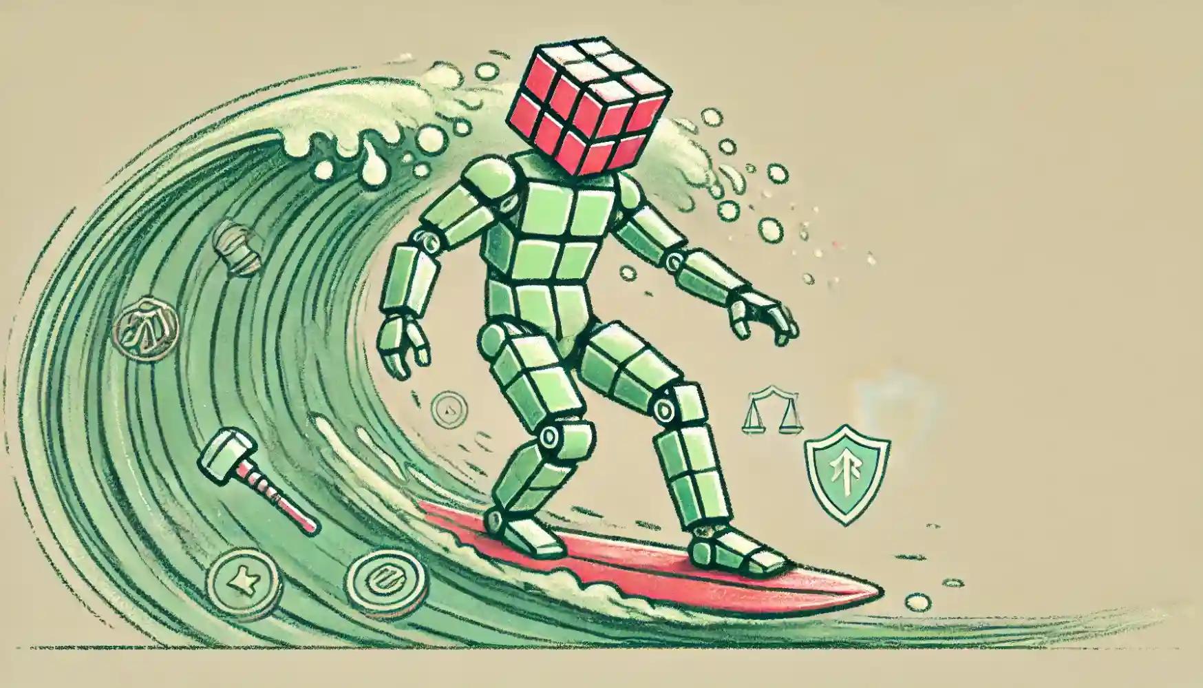 Robot surfs legal wave, green mosaic, bans and law