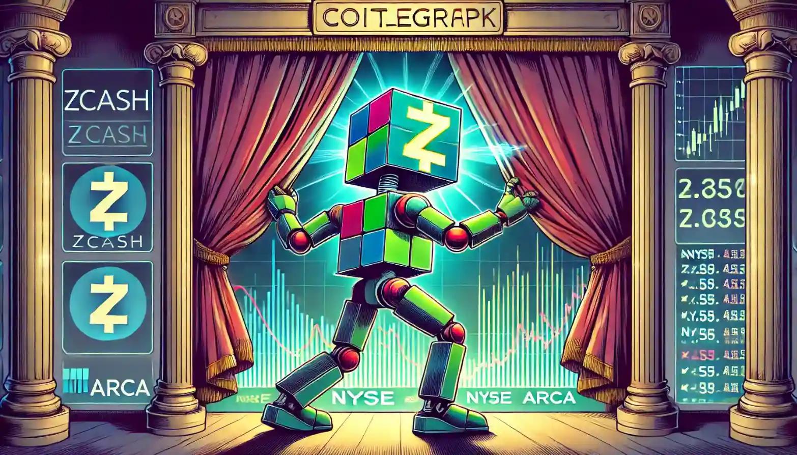 Robot unveils glowing Zcash symbol to the market, revealing privacy-focused ETF