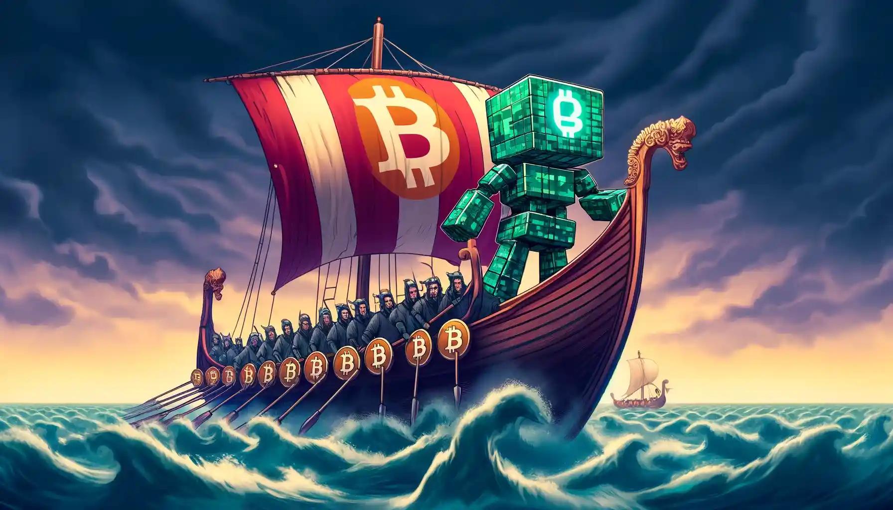 Viking longship voyages stormy Bitcoin sea, institutional crew
