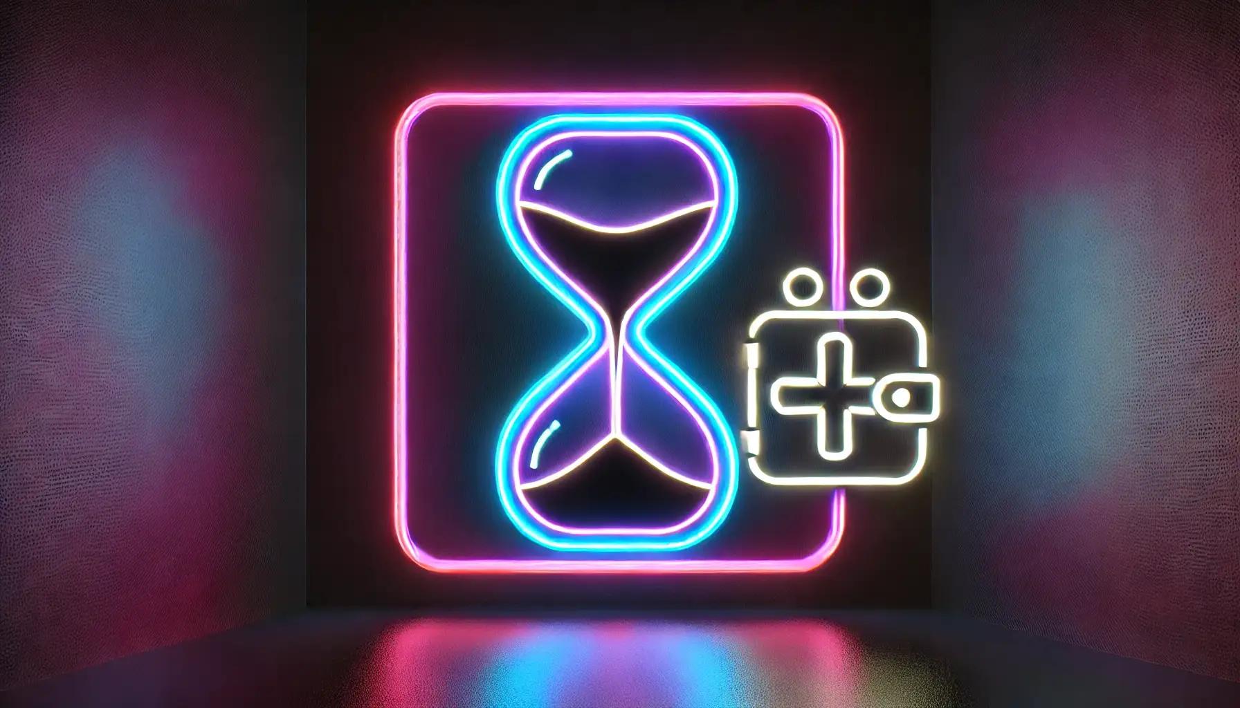 an hourglass with black sand inside besies a crypto wallet