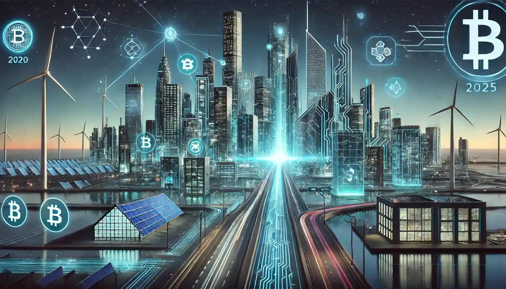 futuristic cityscapes visualizing the crypto landscape in 2025